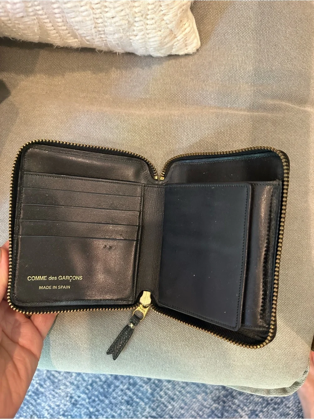 Comme des Garçons Black Textured Zip Wallet with Gold Hardware